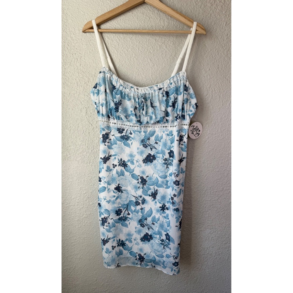 NWT Jolie & Joy Floral Babydoll Chemise XL Sheer Lace Lingerie Slip Blue